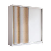 SCHWEBETÜRENSCHRANK Erika 200 cm mit Lamellen ohne Spiegel 2-türig, weiß, weiß, Lamelle Artisan - Weiß/Braun, Kunststoff (200/216/51cm) - Margaret Hadas24