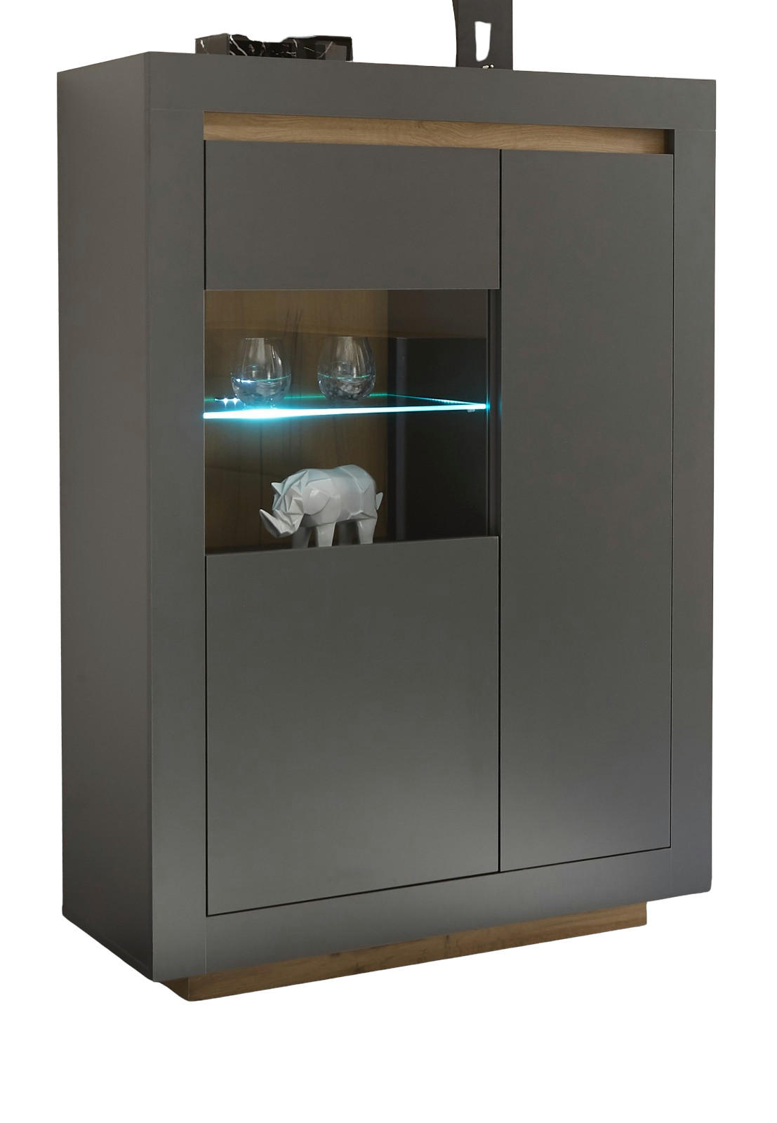VITRINE anthrazit, Wotan Eiche, Highboard mit 7 Fächern - Eichefarben/Anthrazit, Glas/Holzwerkstoff (96/136/38cm) - Furn.Design