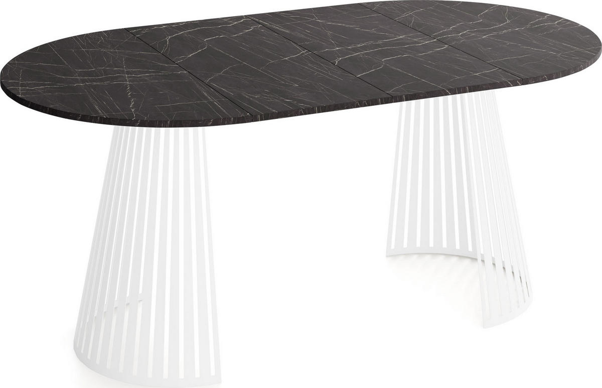 ESSTISCH Naro rund ausziehbar mit Weißem Lamellen-Metallgestell, Marmor Schwarz 100-180/100/76 cm - Anthrazit/Weiß, Holzwerkstoff/Metall (100/100/76cm) - WFL GROUP
