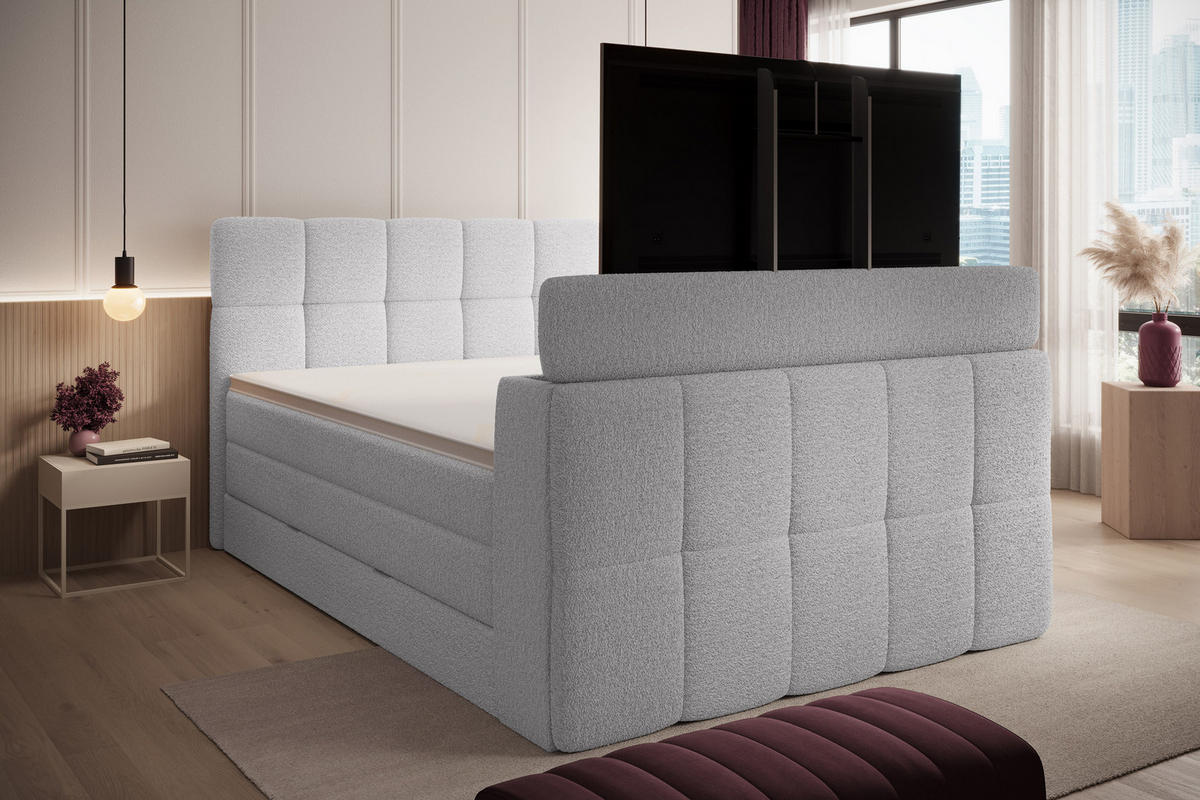 BOXSPRINGBETT Madison 3 hellgrau 180/200 H2/H3 mit TV-Lift - Hellgrau, Textil (180/200cm) - wonello