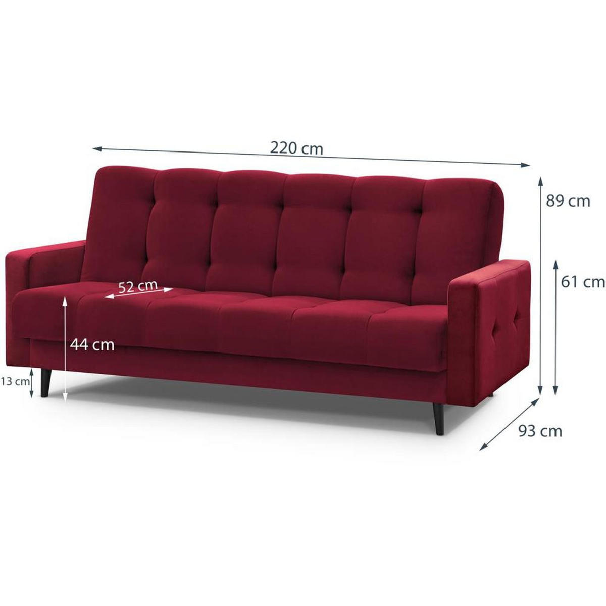 3-SITZER Schlafsofa Nancy Bis bordeaux - Bordeaux, Holz/Textil (220/89/93cm) - Beautysofa