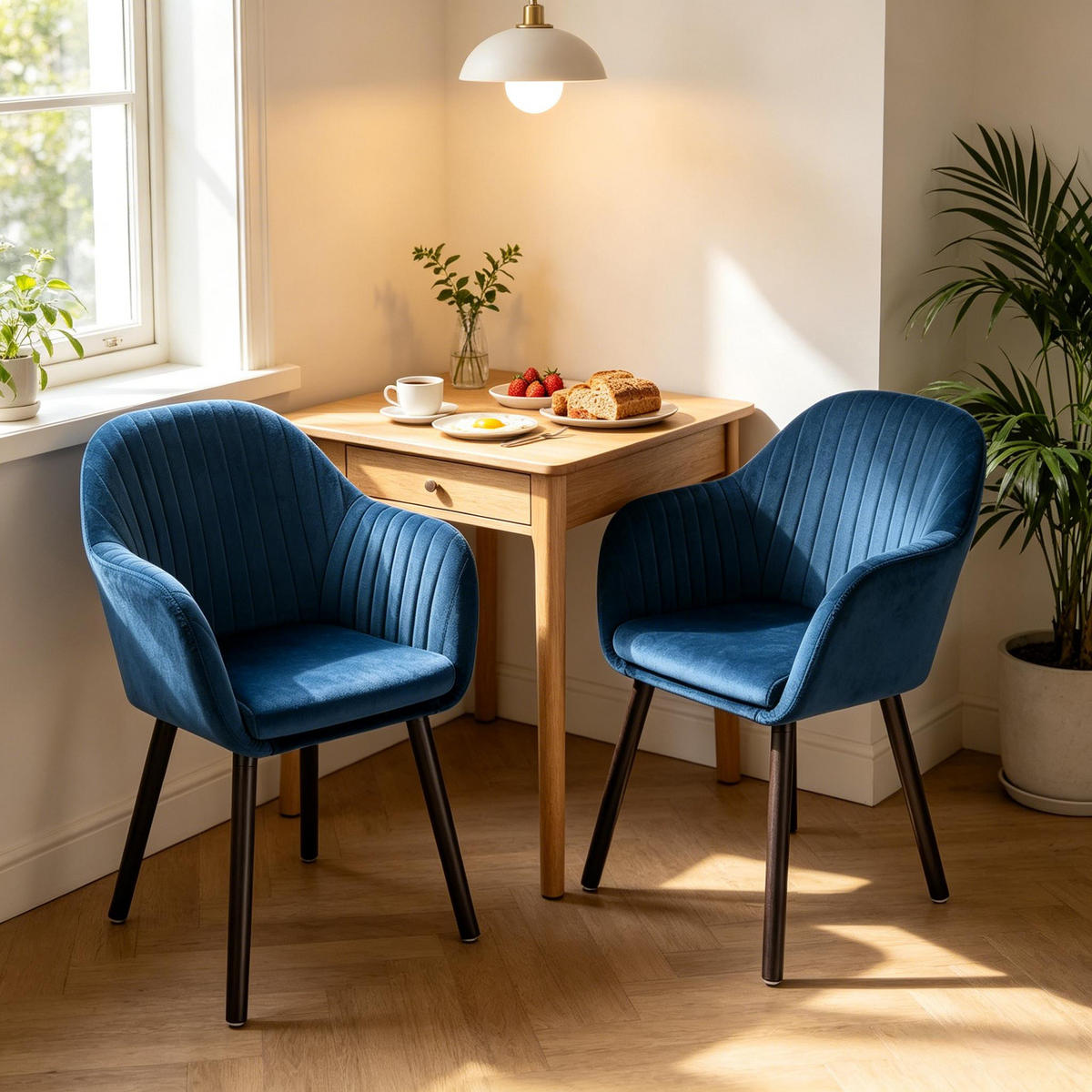 ARMLEHNSTUHL-SET DE-36230 2 Stück mit Holzbeinen Blau - Blau, Metall (50/81/42cm) - ComfortXL