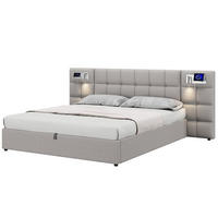 POLSTERBETT mit Stauraum 180x200 cm Leinen Grau mit USB & kabellosem Laden - Grau, Metall (180/200cm) - Meubliv