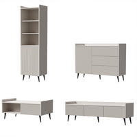 WOHNWAND Amfali 4-teilig –Lowboard, Kommode, Regal und Couchtisch, Push-to-open, Kaschmir - Kaschmir/Schwarz, Holzwerkstoff/Metall (150/180/41cm) - Beautysofa