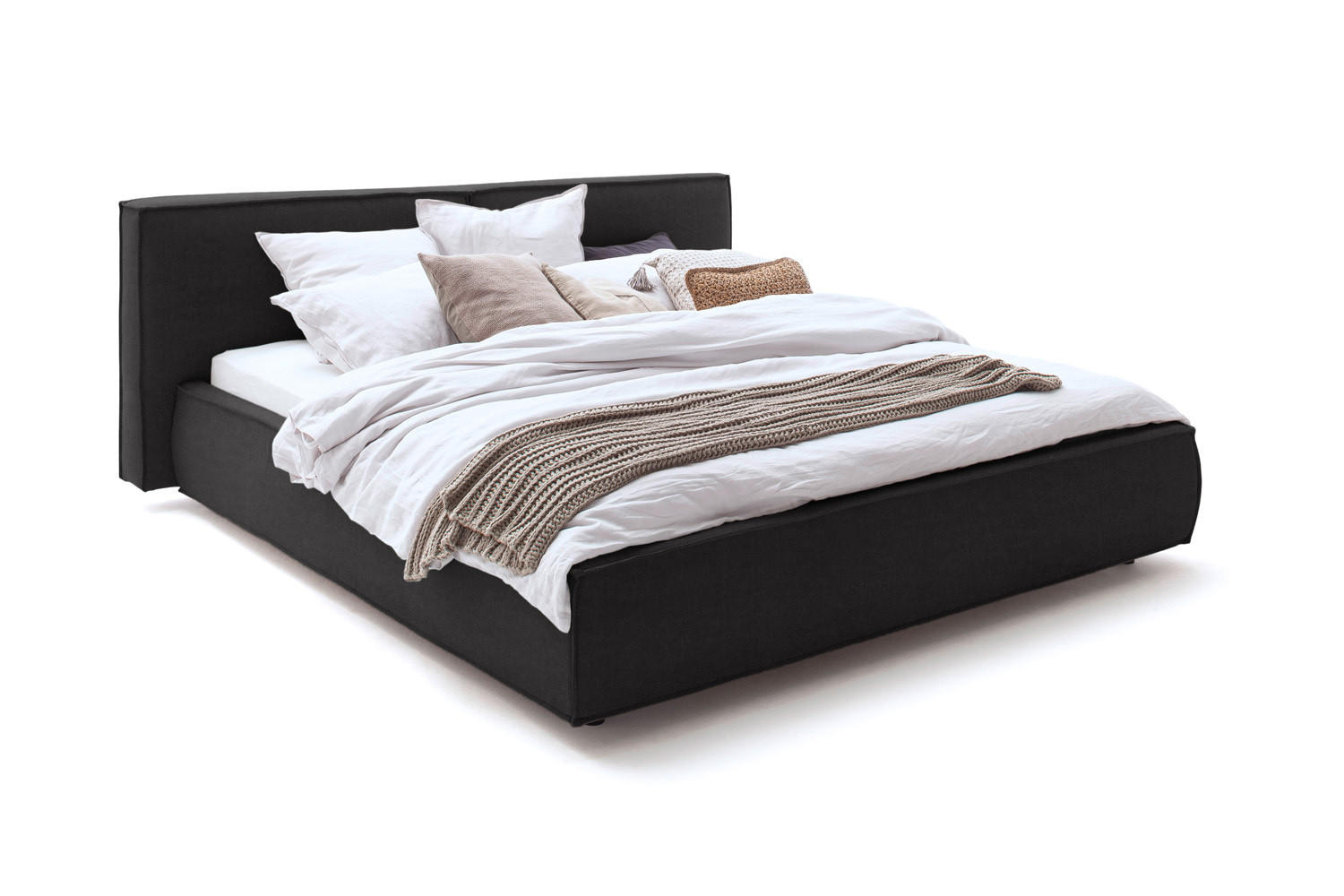 POLSTERBETT CARLO Schwarz Massivholz - Schwarz, Textil (200/200cm) - KAWOLA