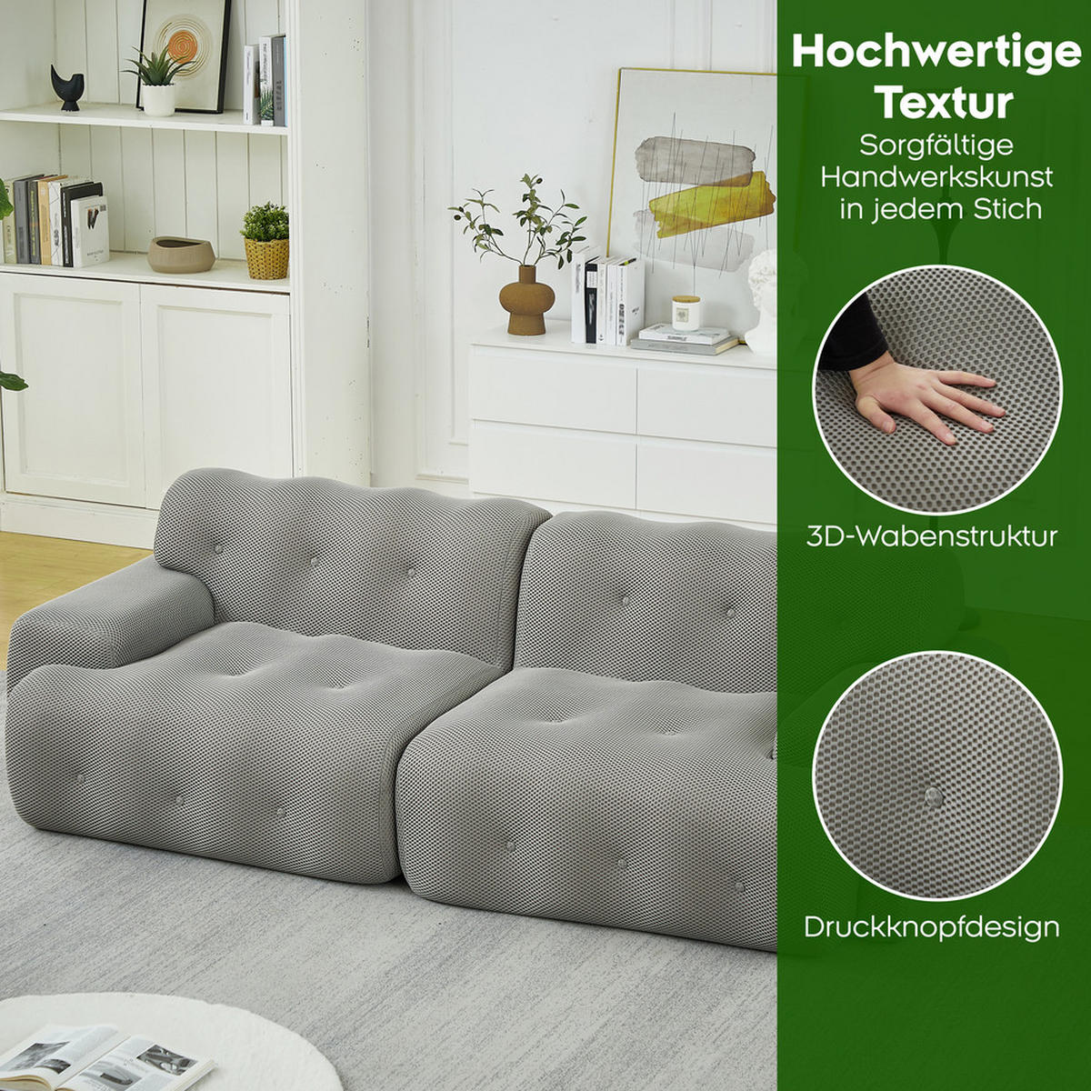 2-SITZER-SOFA Geschwungen 224cm Grau - Grau, Textil (104/66/224cm) - Raelunyi
