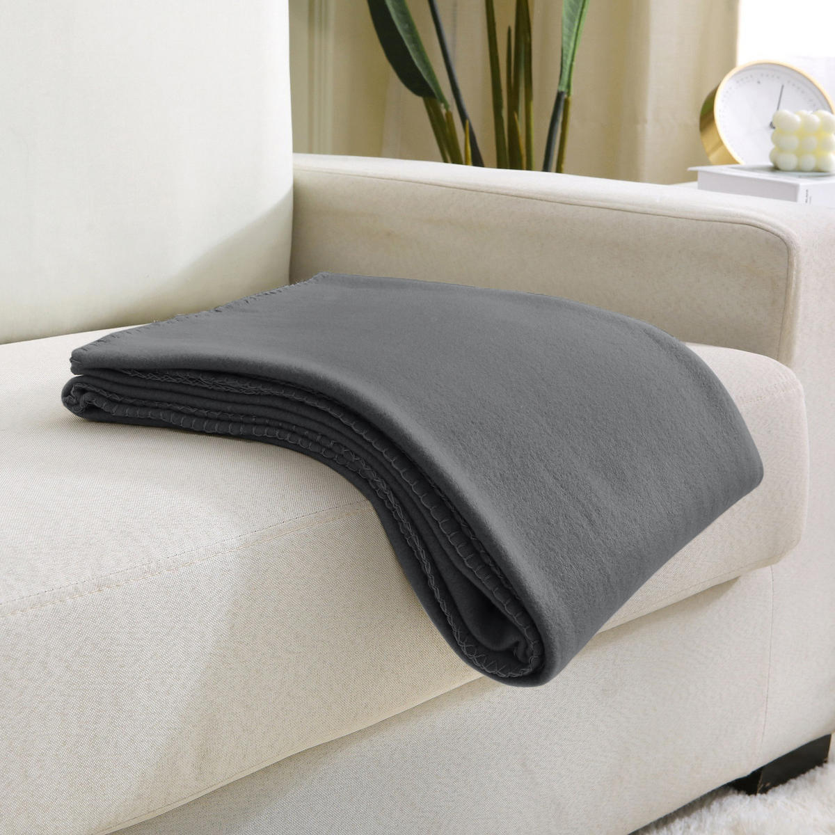 FLEECEDECKE eco-line dunkelgrau 130/160 cm aus 100% recyceltem Material Kettelrand Anti-Pilling - Dunkelgrau, Textil (130/160cm) - wometo
