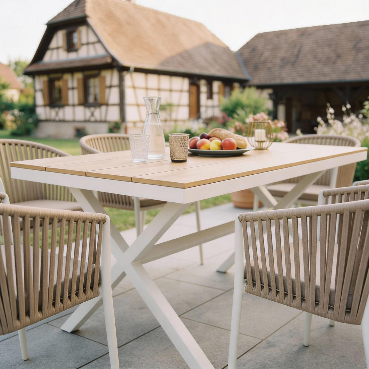 GARTENMÖBEL SET ISOLA 7er Set beige, weiß - Beige, Metall - IDIMEX