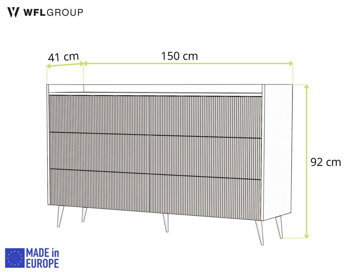 KOMMODE Arysa in Braun Walnuss Holzoptik 92/150/41 cm - Walnussfarben/Braun, Holzwerkstoff/Metall (150/92/41cm) - WFL GROUP