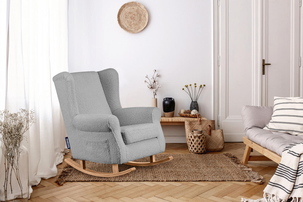 SCHAUKELSESSEL TULES mit Tasche für kleine Gegenstände, grau - Eichefarben/Grau, Eichenholz/Holzwerkstoff (80/105/105cm) - KONSIMO®