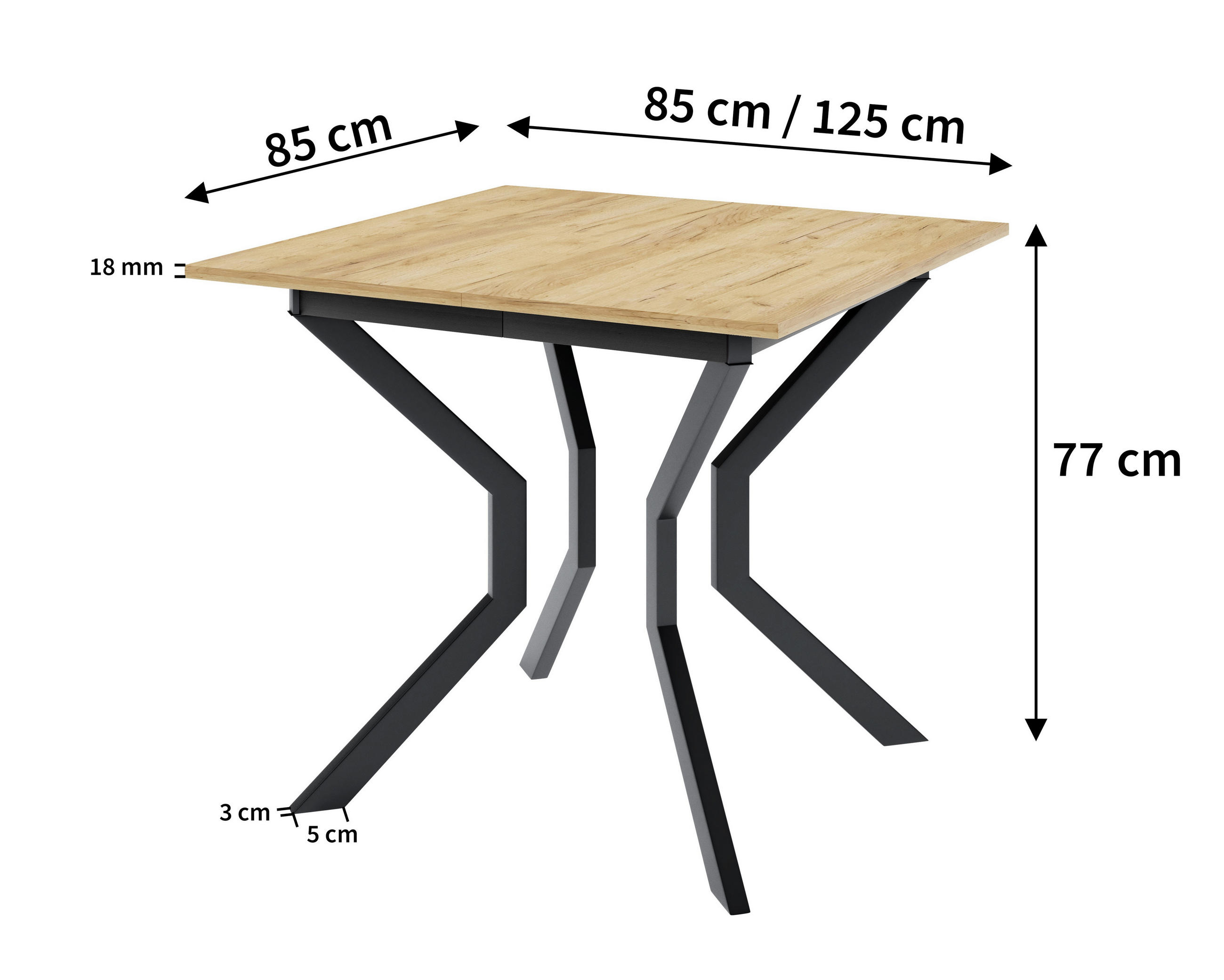 ESSTISCH MARCO M Ausziehbar 85 - 125 / 85 x 77 cm - Schwarz/Weiß, Holz (85/85/77cm) - MASSENO