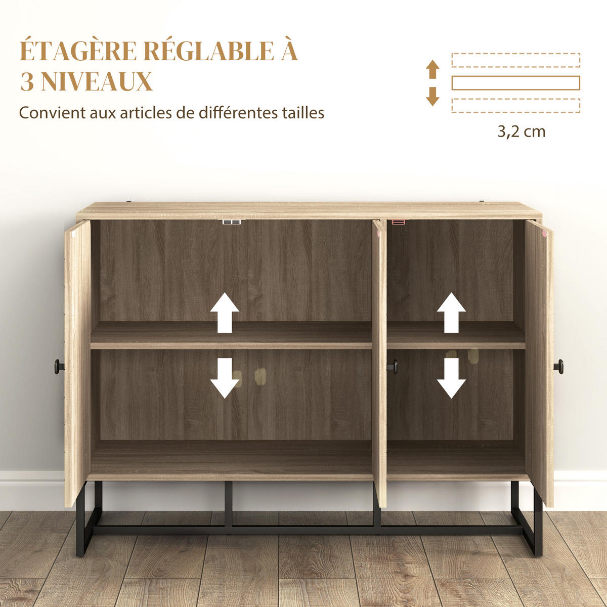 SIDEBOARD Eiche-Optik, 2 Türen, 108/40/80 cm - Eichefarben, Holz (108/80/40cm) - PANGIVO