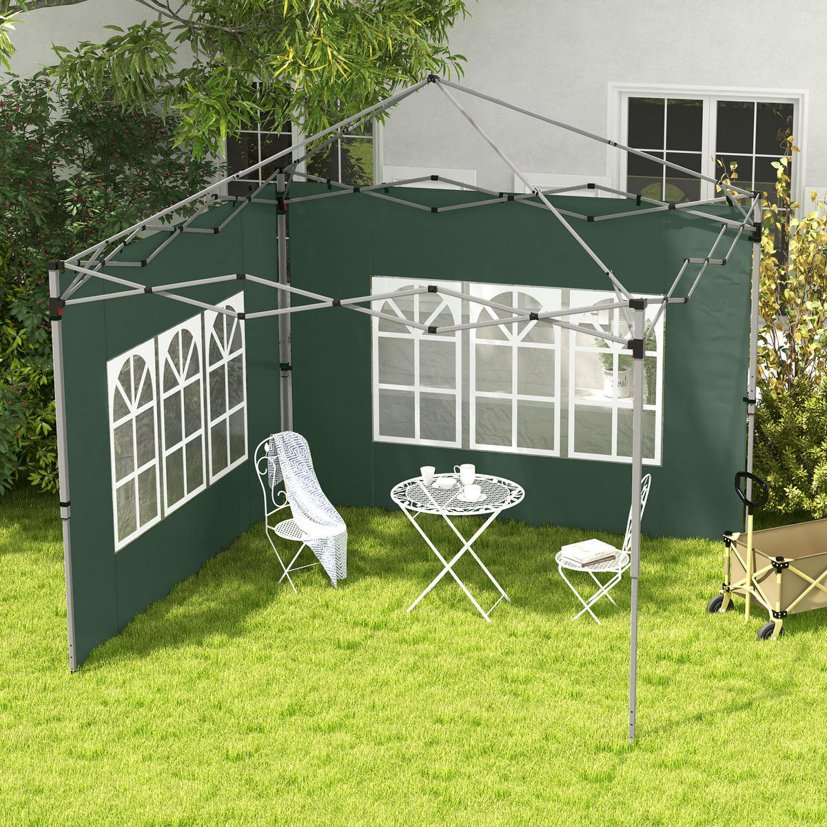 2ER-SET Seitenteile für Pavillon 3x3/3x4 m, Seitenwand mit Fenster, wasserdicht - Grün, Kunststoff/Textil (295/195/1cm) - Outsunny