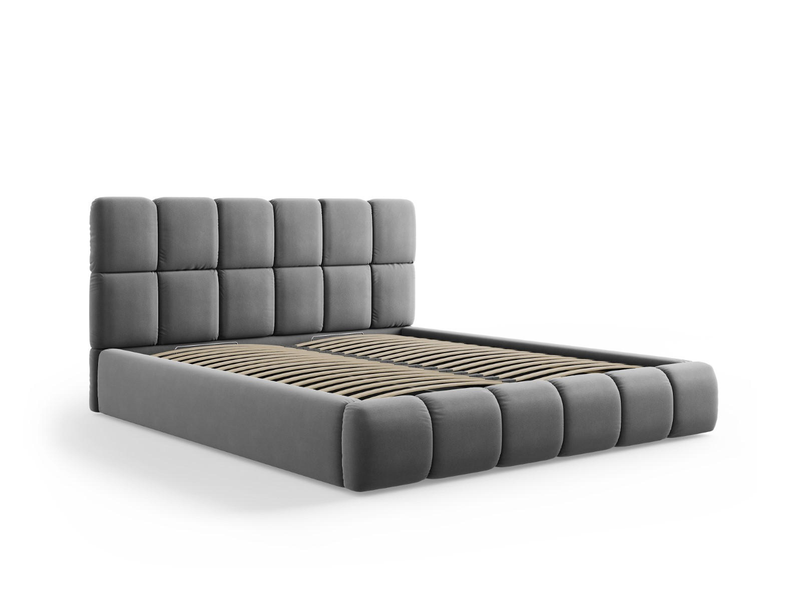 BETT mit Bettkasten und Kopfteil Bellis aus Samt grau 140x200cm - Grau, Textil (140/200cm) - Micadoni