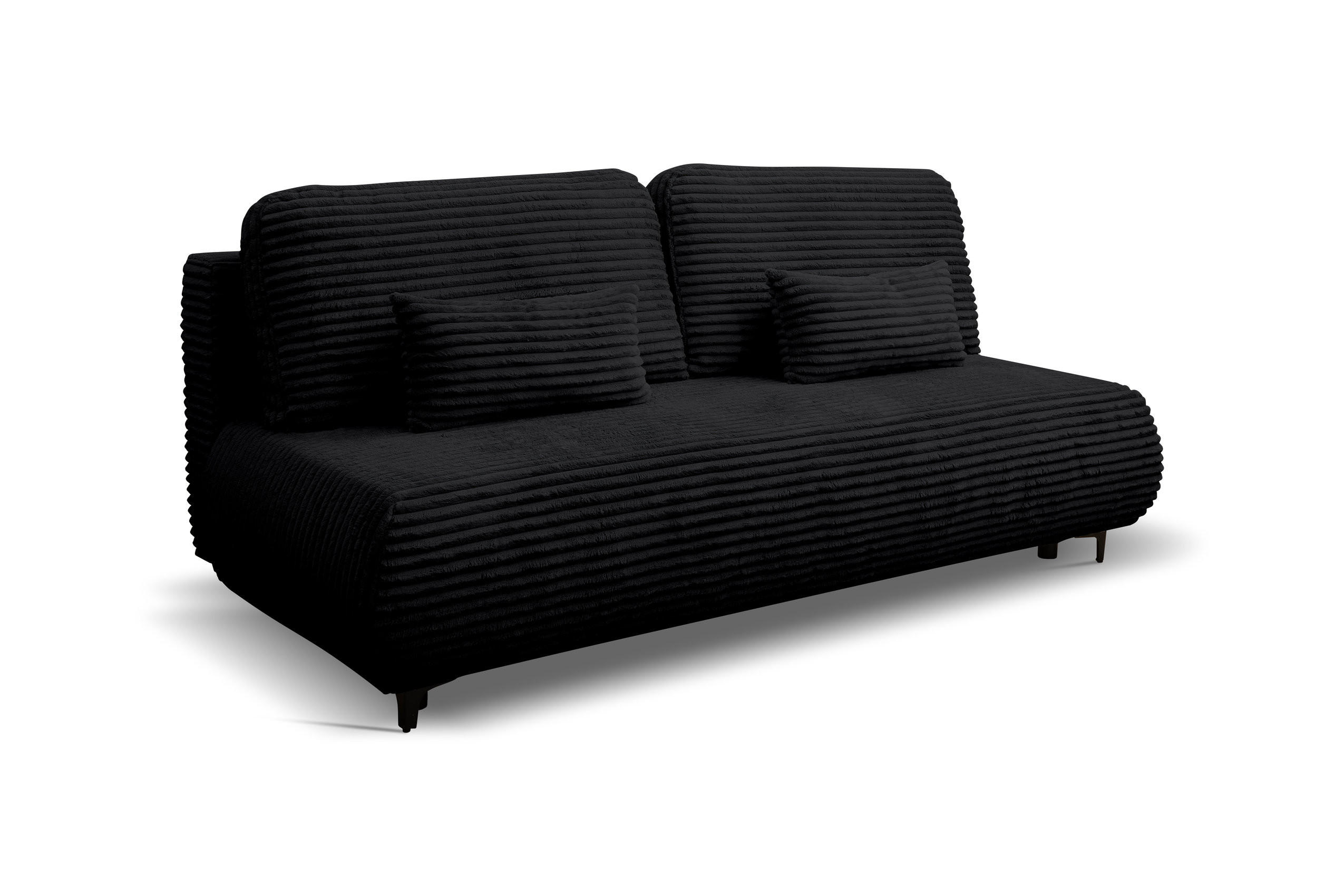SCHLAFSOFA Etna mit Schlaffunktion und Bettkasten, Farbe: Schwarz, Cordstoff, Ottomane Unsiversal - Schwarz, Textil (205/80/90cm) - VENASI MÖBEL