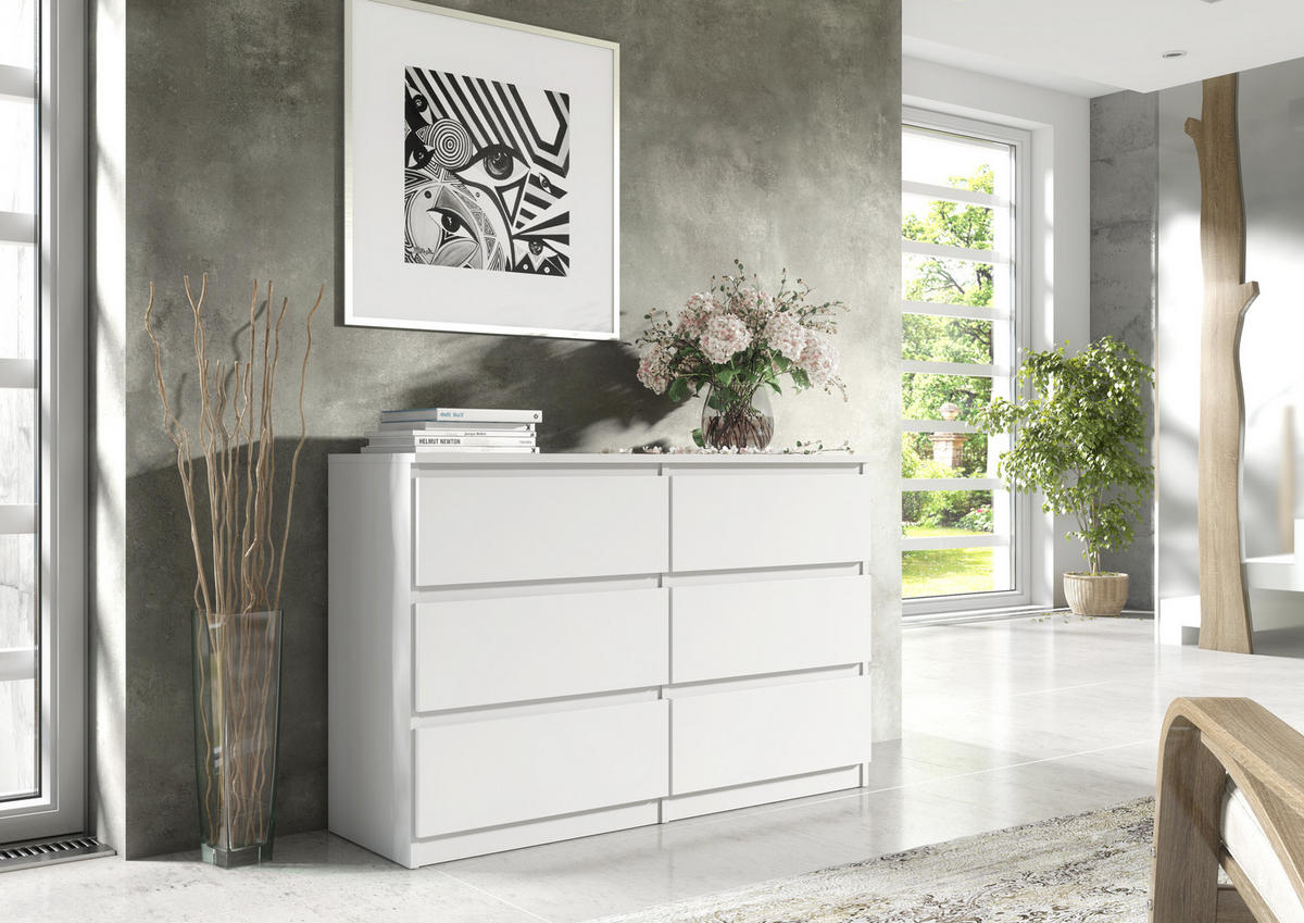 KOMMODE NUDO 120/78,5/39cm mit 6 Schubladen Türen Weiß - Weiß, Holzwerkstoff (120/78.5/39cm) - MASSENO