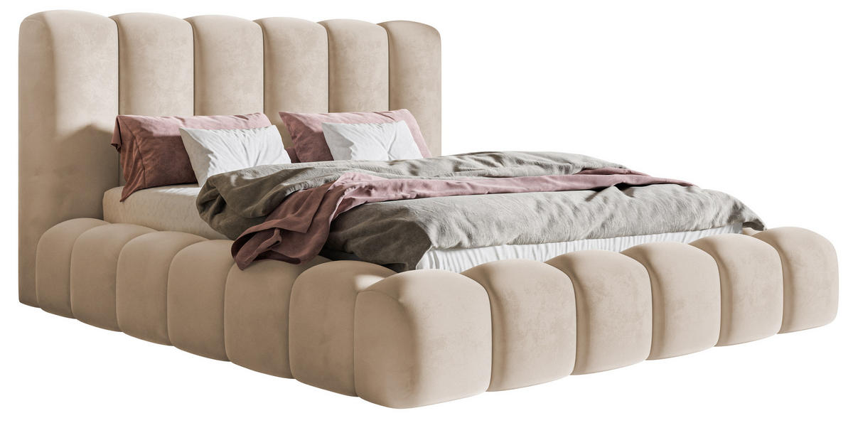 POLSTERBETT 160x200 cm Madeno mit Bettkasten, Samtstoff, Beige - Beige, Holz/Textil (160/200cm) - Emporius