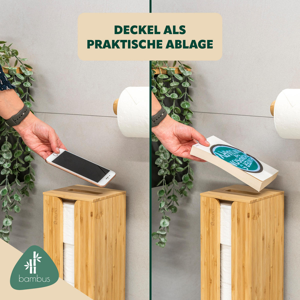 TOILETTENPAPIERHALTER, für 4 Ersatzrollen, Bambus - Braun, Holz (14.5/42/14.5cm) - eluno