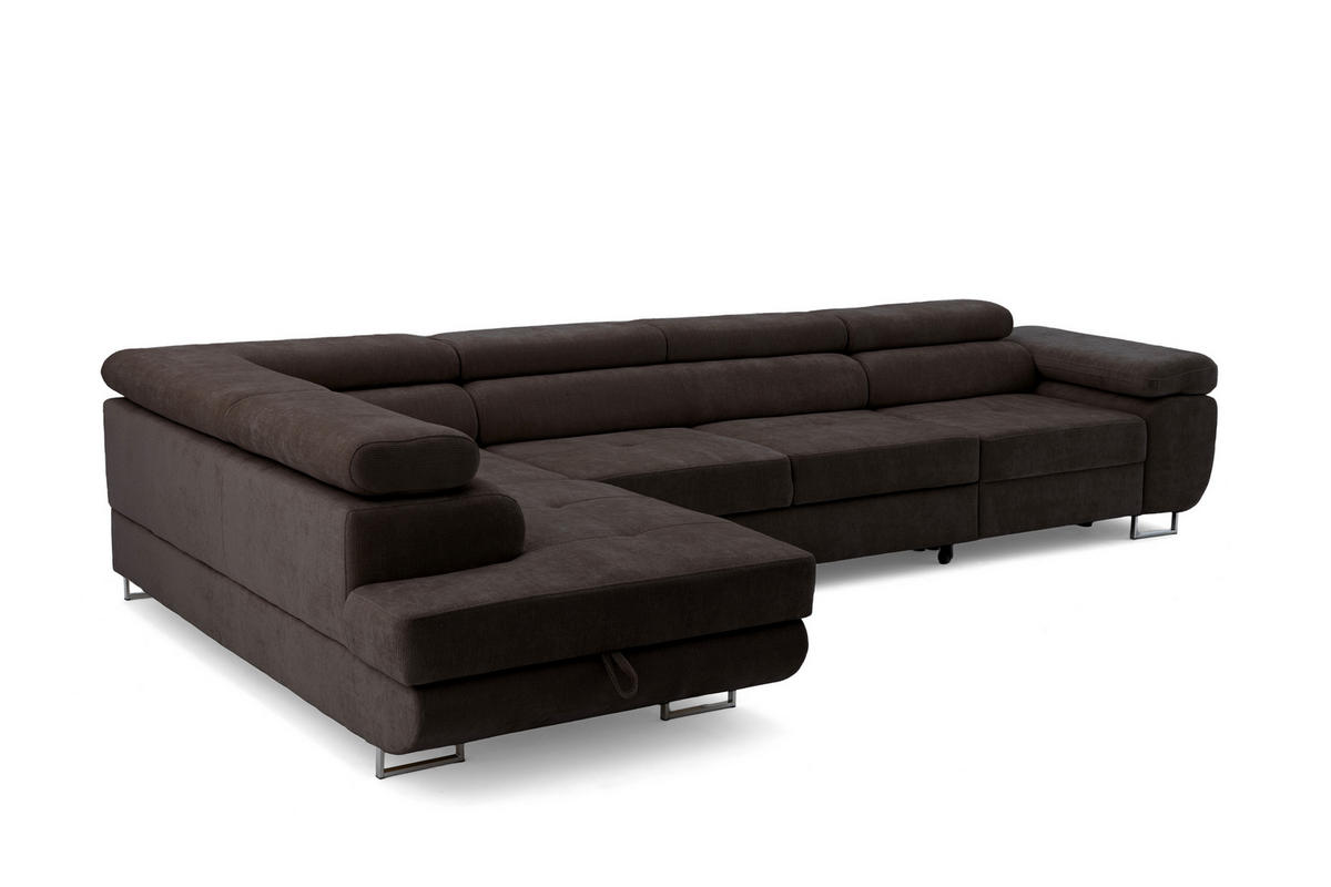 ECKSOFA WILD MAXI L Links mit Schlaffunktion 125x195 Chenille Dunkelbraun - Chromfarben/Dunkelbraun, Holz/Textil (350/203cm) - Muffo