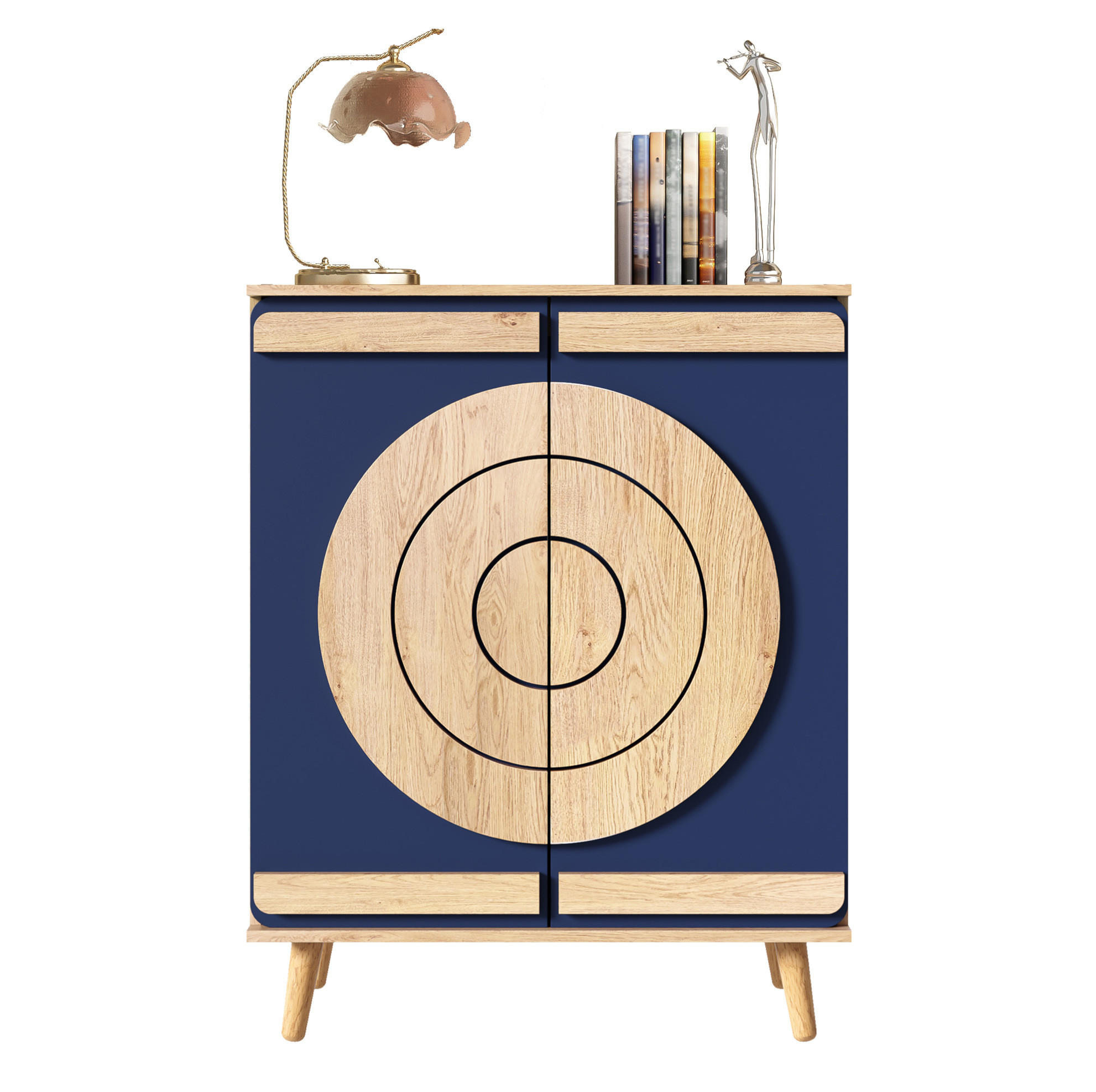 SCHUHSCHRANK 76/37/98,5 cm blau/natur aus Spanplatte mit Massivholzbeinen - Naturfarben, Holzwerkstoff (76/98.5/37cm) - OKWISH