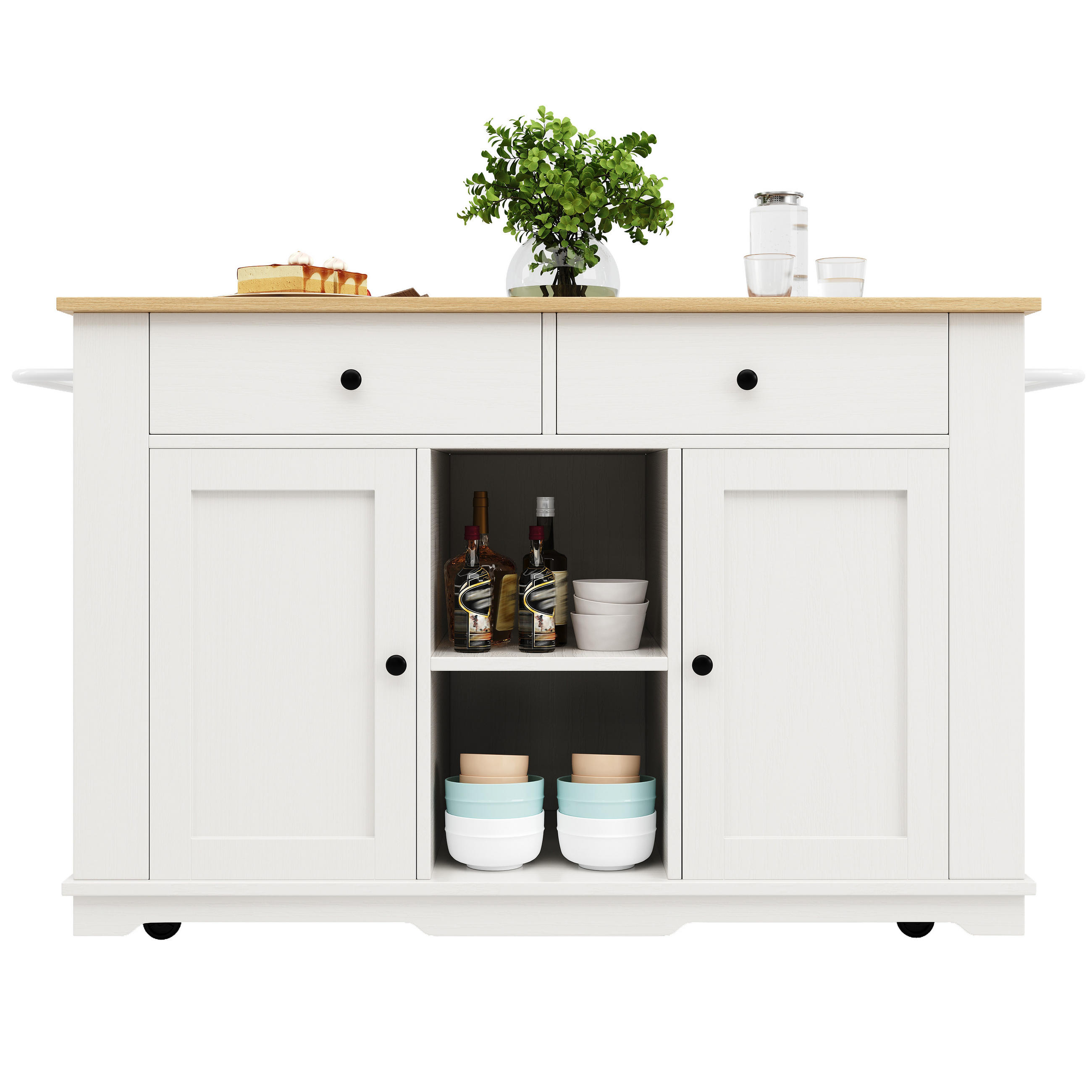 KÜCHENINSEL Weiß 151,5/59,7/91,7 cm Klappbar fahrbar mit Steckdosenleiste - Weiß, Holzwerkstoff (151.5/91.7/59.7cm) - PANGIVO