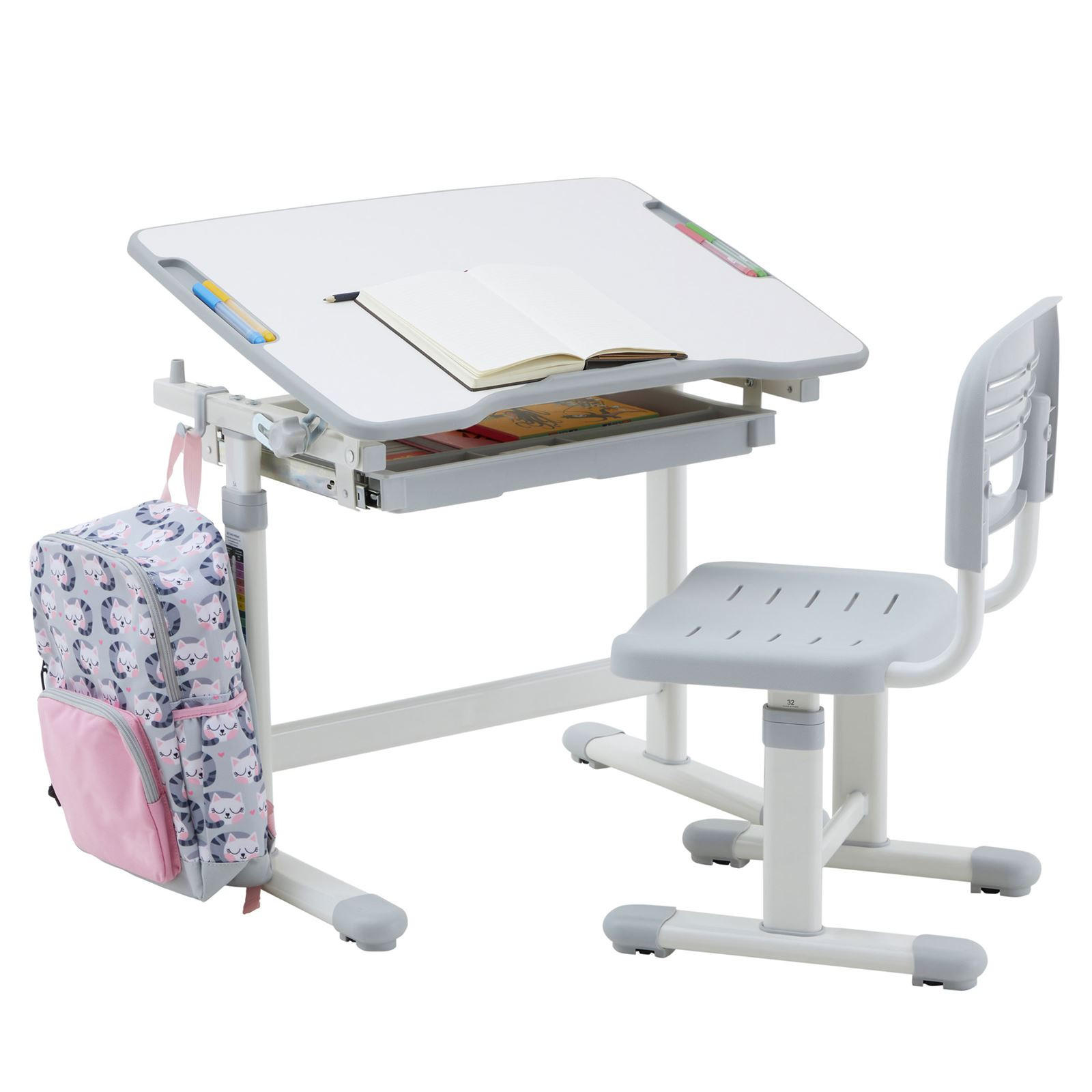 Idimex Kinderschreibtischset Weiß, Grau 65x54x47 cm