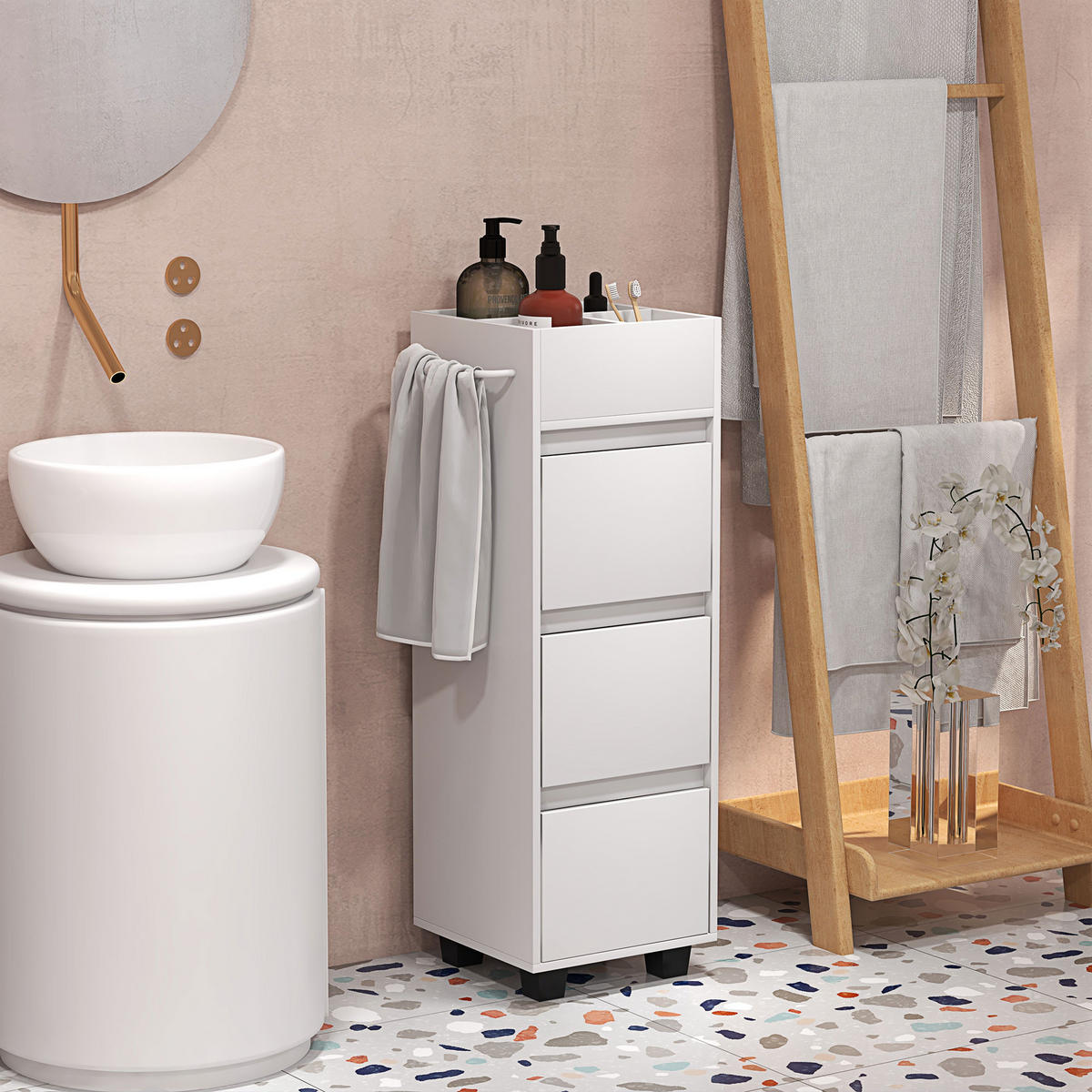 BADEZIMMERSCHRANK Weiß 35/30/90 cm - Weiß, Holzwerkstoff (35/90/30cm) - PANGIVO