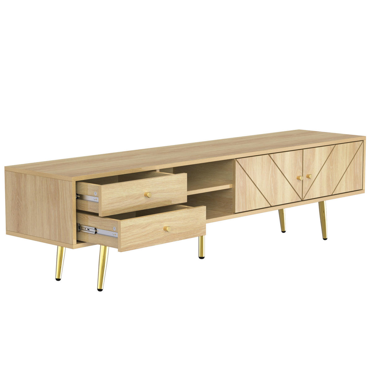 TV ormarić 160/36/42 cm boje drveta od MDF-a i iverice s 2 ladice i vratima s reljefnim uzorkom - smeđa, drvni materijal (160/42/36cm) - OKWISH