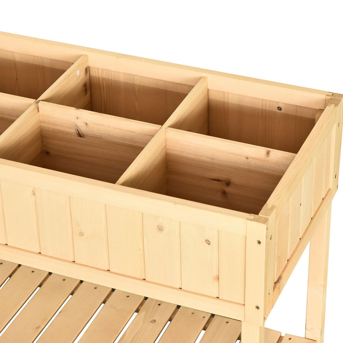 PFLANZTISCH Hochbeet Blumenkasten mit Abfluss Ablage, Tanne Massivholz, Natur - Fichtefarben, Holz (120/60/81cm) - Outsunny