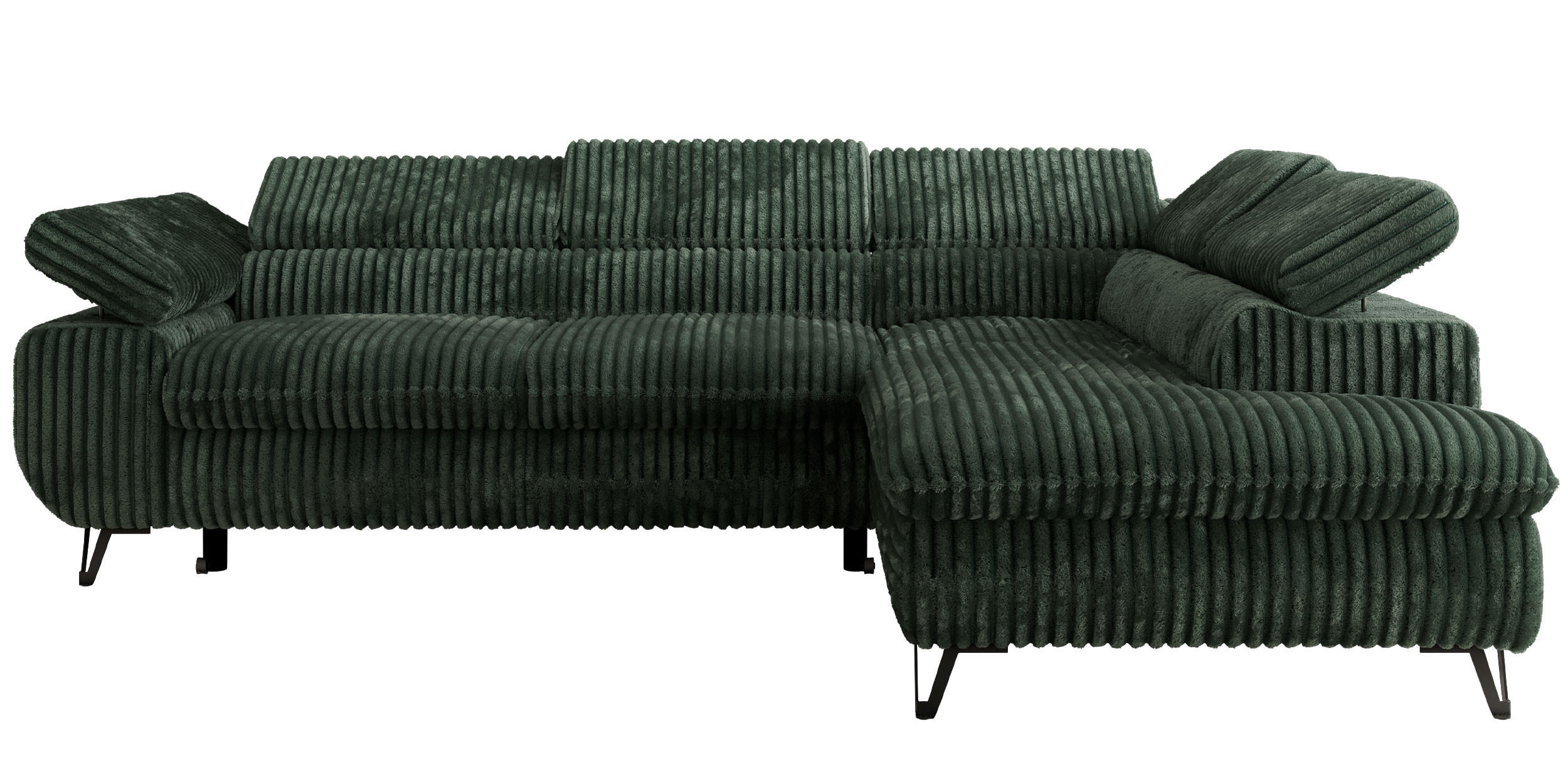ECKSOFA PABLO L Grün Cord - Rechts Seite mit Visco Topper - Schwarz/Grün, Textil/Metall (273/208cm) - MKS