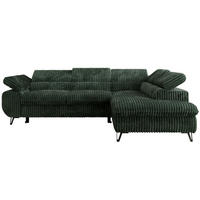 ECKSOFA PABLO L Grün Cord - Rechts Seite mit Visco Topper - Schwarz/Grün, Textil/Metall (273/208cm) - MKS