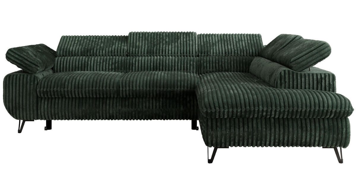 ECKSOFA PABLO L Grün Cord - Rechts Seite mit Visco Topper - Schwarz/Grün, Textil/Metall (273/208cm) - MKS