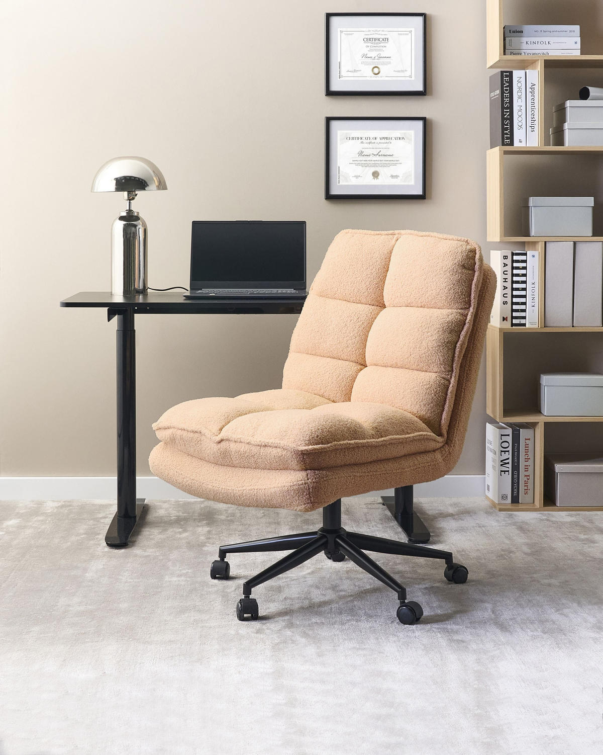BÜROSTUHL Bouclé Pfirsichrosa Addison - Pink, Textil (56/98/64cm) - Beliani