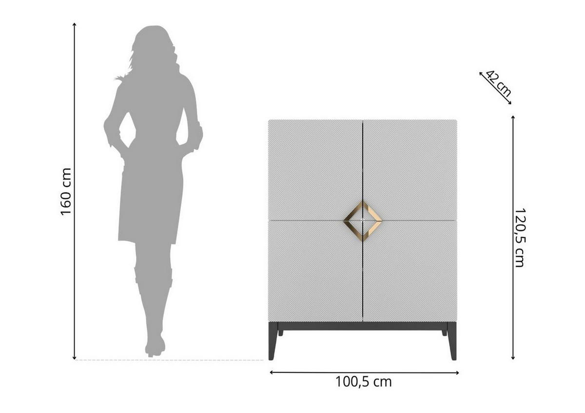 HIGHBOARD Demi High, Weiß-Schwarz-Gold, Mit Gefrästen Fronten, Massive Buche - Goldfarben/Schwarz, Holz/Holzwerkstoff (100.5/120.5/42cm) - Visby