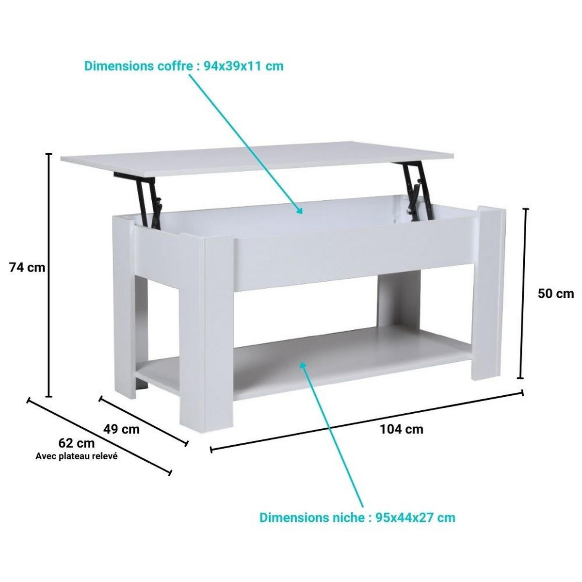 COUCHTISCH UTAH / 100x50cm - Weiß - Weiß, Holzwerkstoff (104/62/74cm) - Weber Industries
