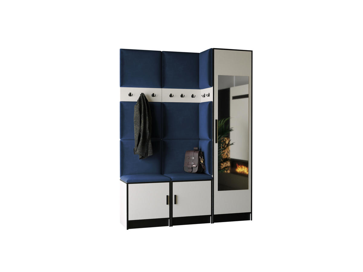 GARDEROBE ROJ 20 - 159,6x205x39cm Weiß + Stoff Blau - Weiß/Dunkelblau, Holzwerkstoff (159.6/205/39cm) - Kier Furniture