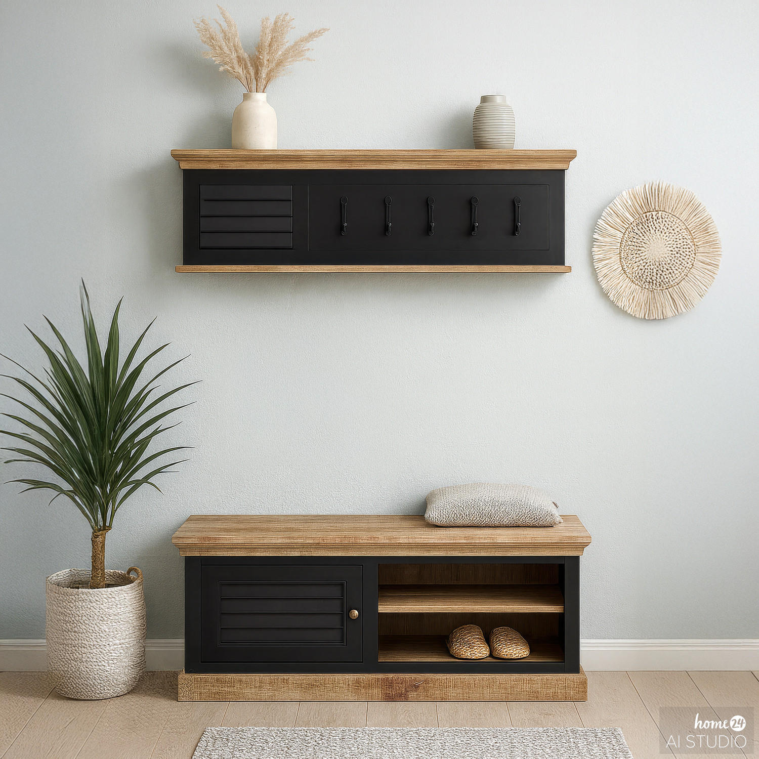 GARDEROBENLEISTE - Mango massiv - Schwarz, Holz (120/40/28cm) - home24