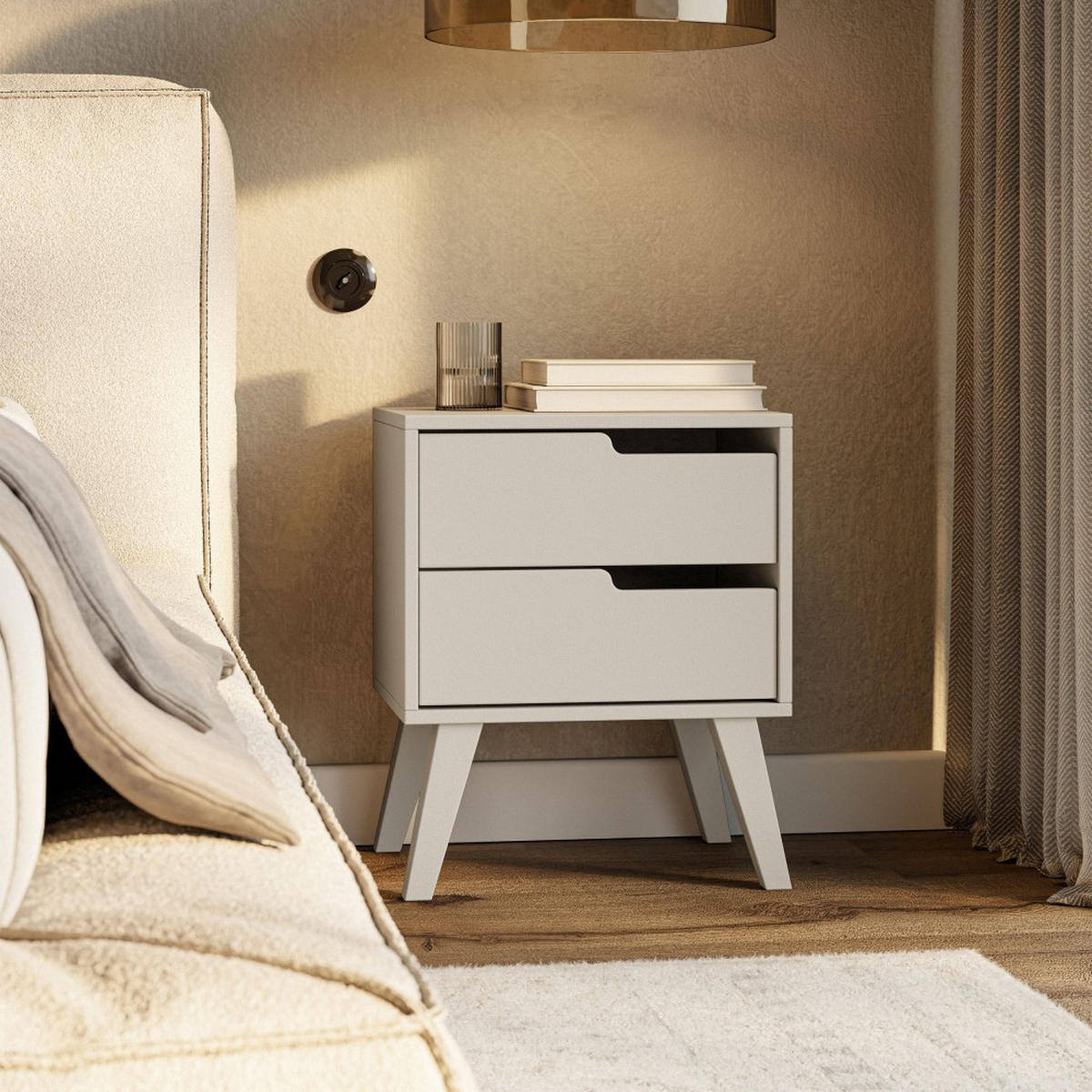 NACHTTISCH Norel mit 2 Schubladen, Rechts, Kaschmir - Kaschmir, Holz/Holzwerkstoff (45/55/35cm) - Beautysofa