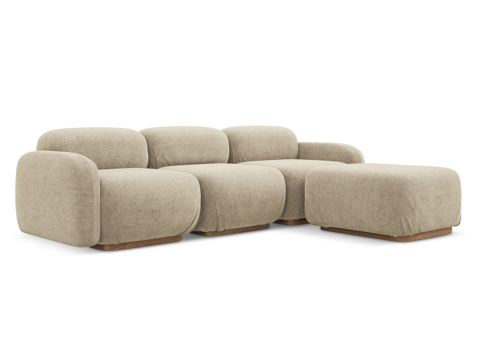 ECKSOFA Beidseitig Bouclé Stoff Beige - Beige/Braun, Holz/Textil (270/190cm) - Makamii