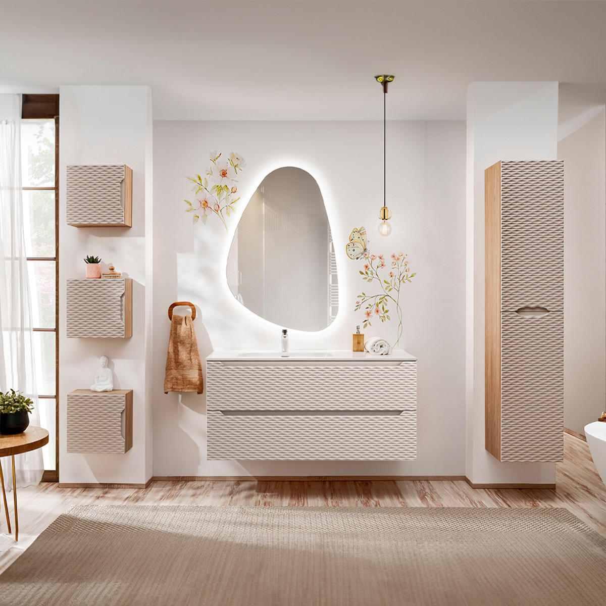 WASCHTISCHUNTERSCHRANK 120cm Elora Beige und Holz - Braun, Holzwerkstoff (120/57/46cm) - Petits-meubles