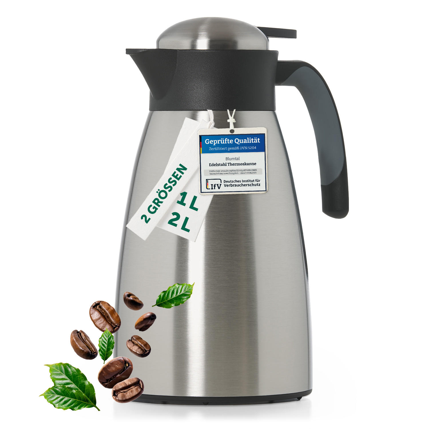 THERMOSKANNE Carla 2L Edelstahl – Große Isolierkanne 2000 ml - Edelstahlfarben, Metall (2L) - Blumtal