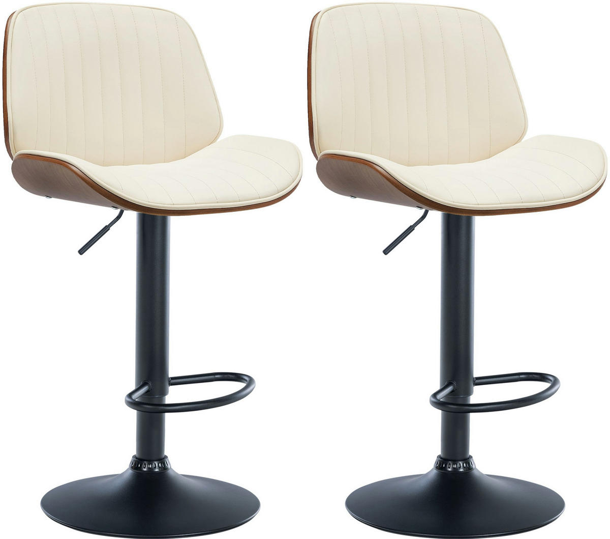 BARHOCKER 2er Set Lederlook walnuss/creme - Walnussfarben/Creme, Textil/Metall (49.5/90/50cm) - CLP