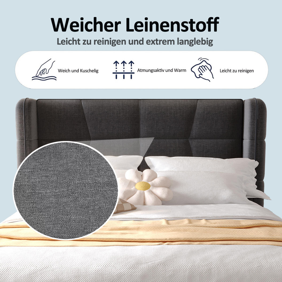 POLSTERBETT 90x200 cm Stauraum Lattenrost grau - Grau, Textil (90/200cm) - LEBENLANG
