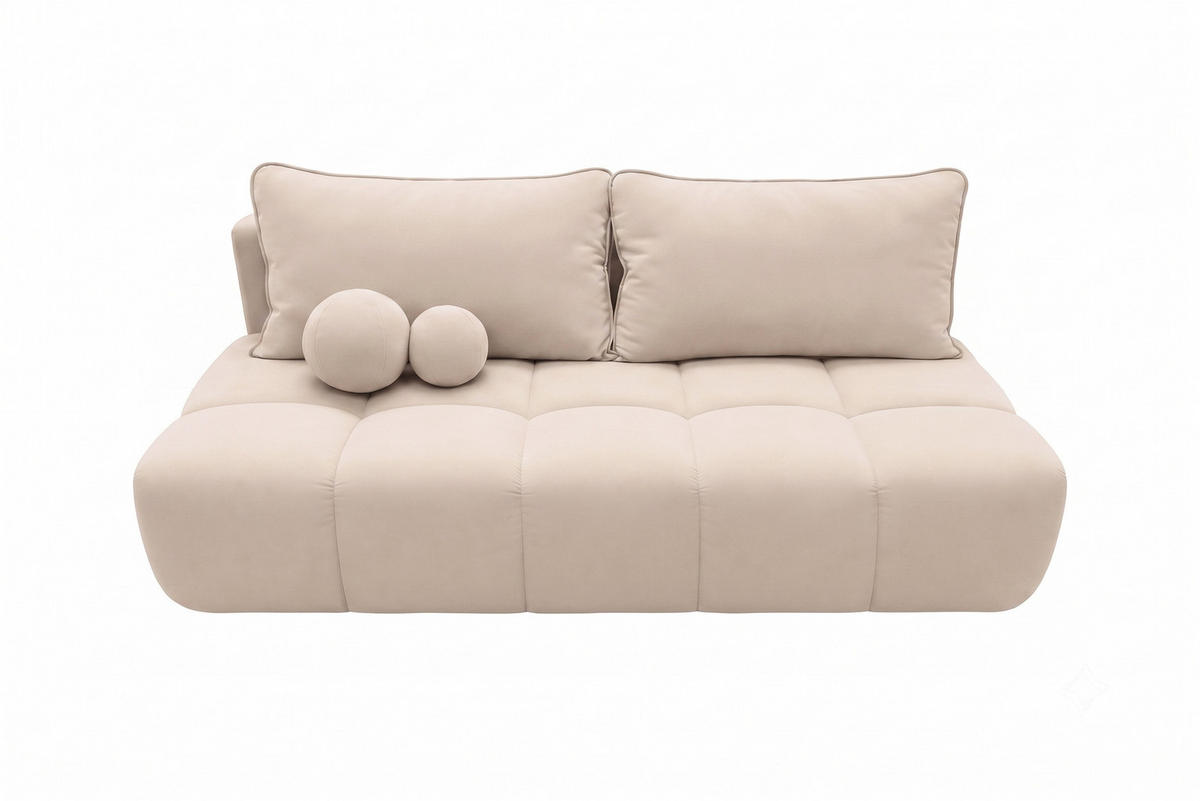POHOVKA S funkcí spaní A úložným prostorem, sametová látka Bluvel, Krémová, COCO - krémová, dřevo (205/97/105cm) - Kaiser Möbel