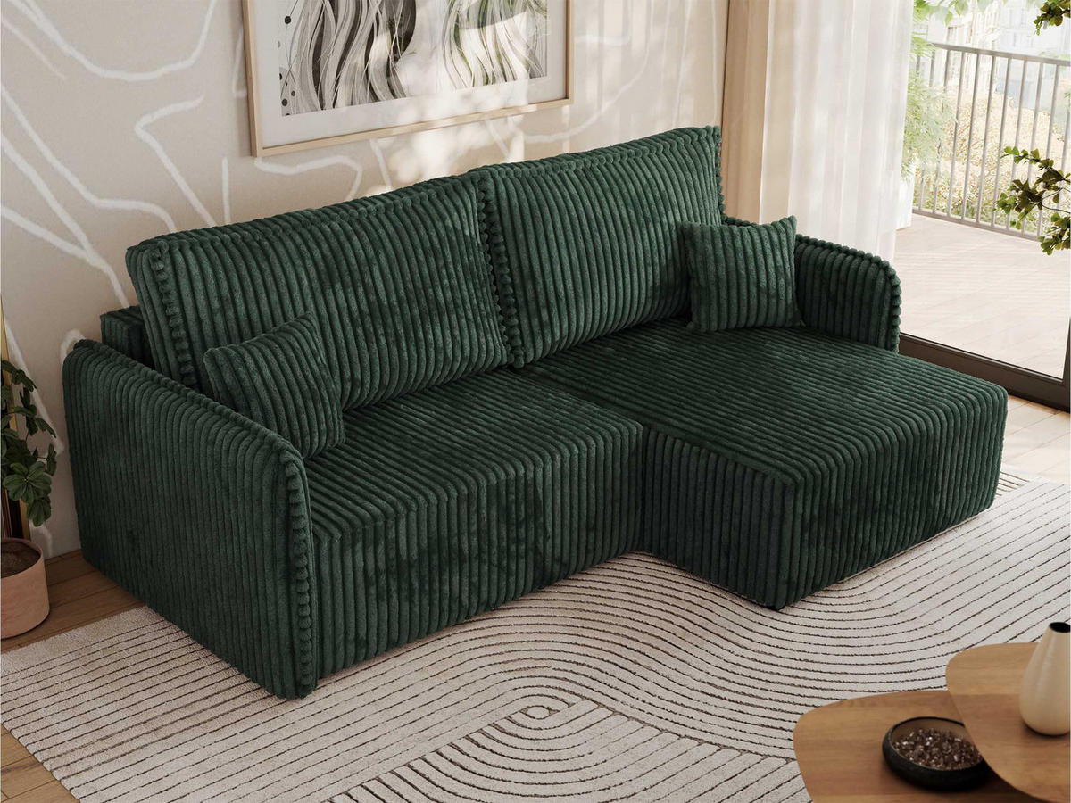 ECKSCHLAFSOFA MESTO L Grün Cord - rechts - Schwarz/Grün, Kunststoff/Textil (147/227cm) - MKS