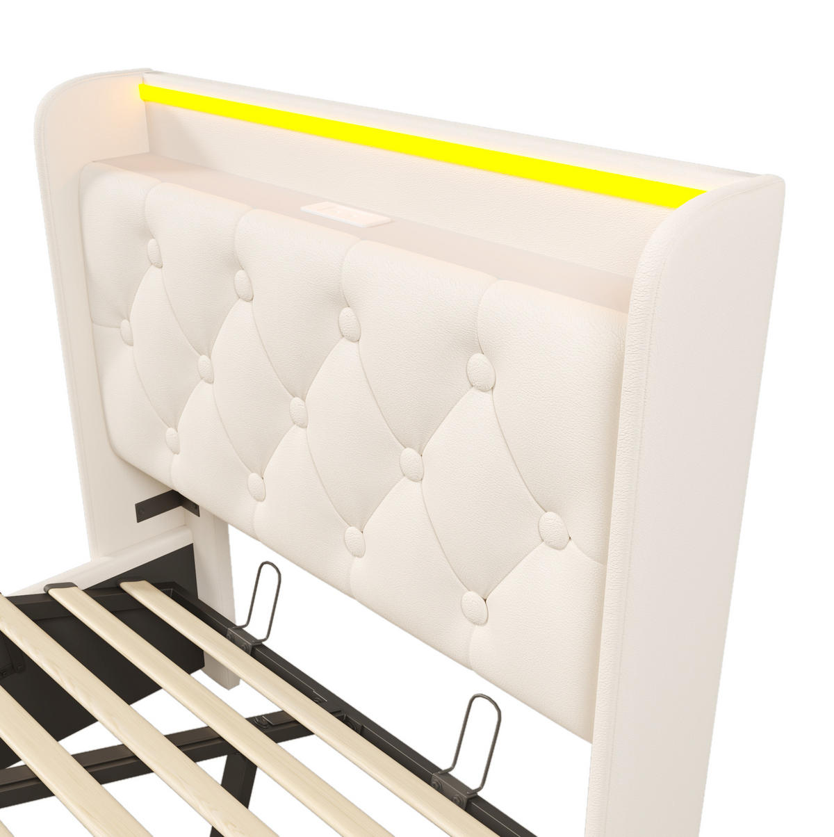 POLSTERBETT 90/200 cm weiß aus PU mit LED und Bettkasten - Weiß, Kunststoff (90/200cm) - OKMYHOME