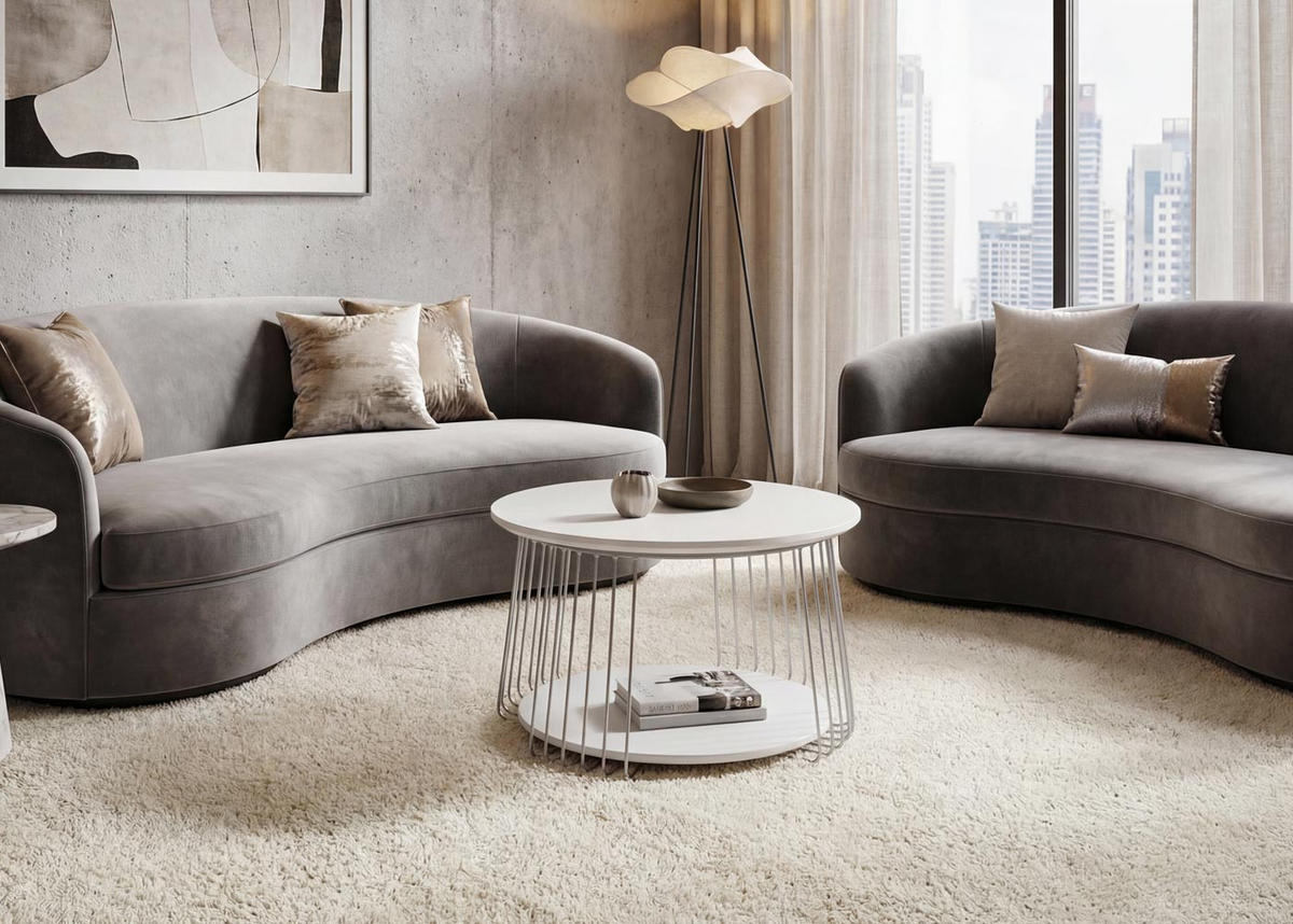 MIZA za kavč okrogla bela, srebrna - srebrne barve/bela, les (70/70/44cm) - MCW