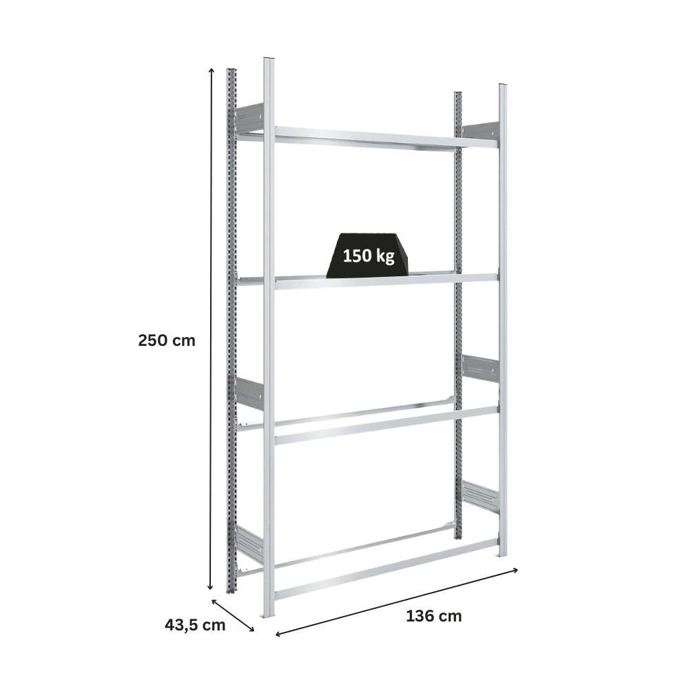 REIFENREGAL TIRE PRO 250x130x43cm 4 Ebenen 150kg Fachlast Bis zu 6 Reifen pro Ebene Verzinkt - Silberfarben, Metall (130/250/43cm) - PROREGAL