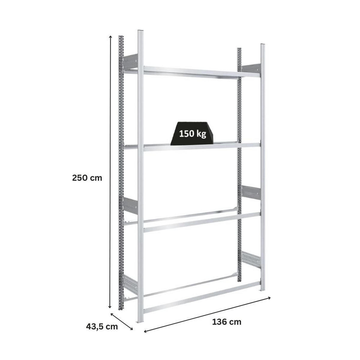 REIFENREGAL TIRE PRO 250x130x43cm 4 Ebenen 150kg Fachlast Bis zu 6 Reifen pro Ebene Verzinkt - Silberfarben, Metall (130/250/43cm) - PROREGAL