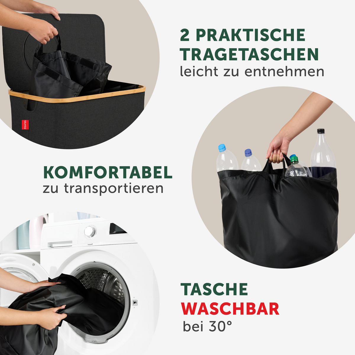 PFANDFLASCHEN-SAMMELBEHÄLTER 150L Schwarz (2 Fächer) - Schwarz, Kunststoff (37/4/57cm) - Blumtal